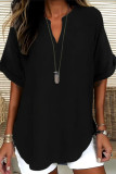 Solid Color Loose Short Sleeved V-Neck Shirt