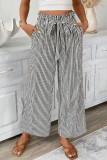 Elastic High Waisted Striped Printed Straight Leg Pants