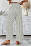 Elastic High Waisted Striped Printed Straight Leg Pants