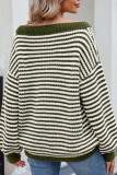 Striped Printed Long Sleeved Knitted Sweater