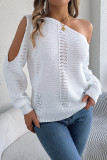 Solid Color Hollow Off Shoulder Long Sleeved Sweater