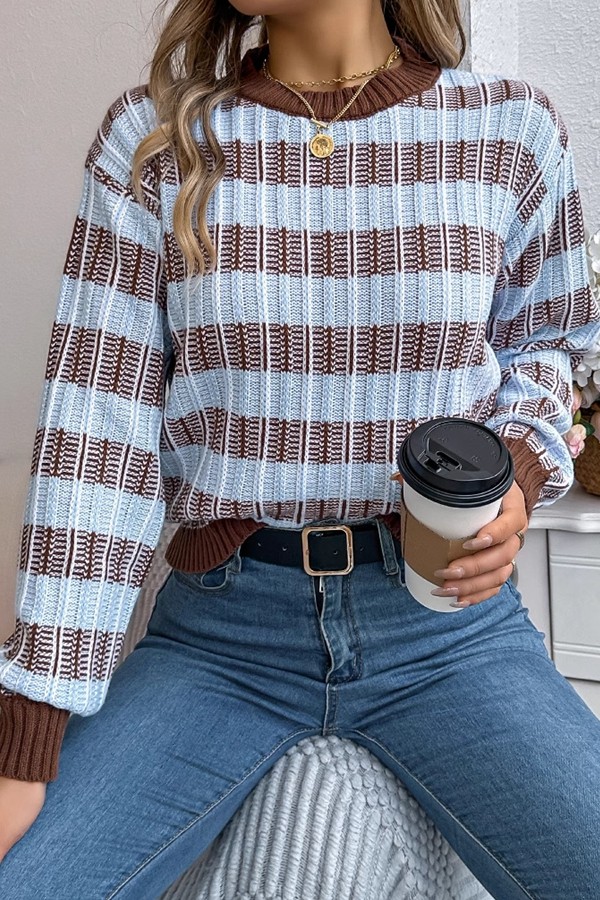 Retro Striped Lantern Long Sleeved Sweater