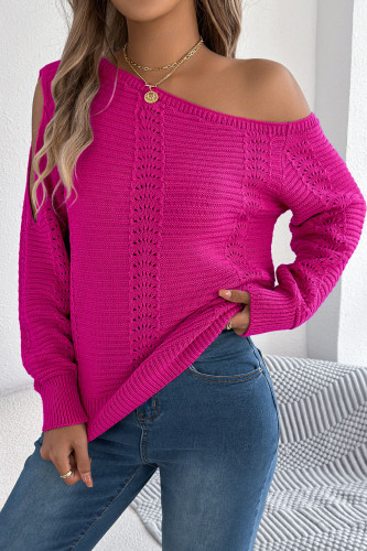 Solid Color Hollow Off Shoulder Long Sleeved Sweater