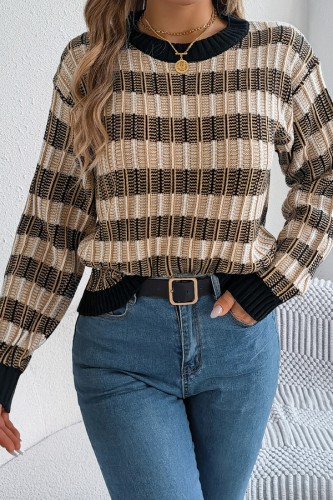 Retro Striped Lantern Long Sleeved Sweater