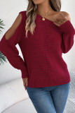 Solid Color Hollow Off Shoulder Long Sleeved Sweater