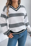 V-Neck Striped Lantern Long Sleeved Sweater