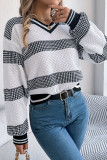 V-Neck Striped Lantern Long Sleeved Sweater
