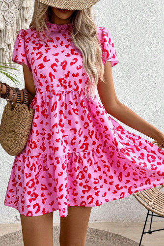 Leopard Print Round Neck Waist Cinched Dress