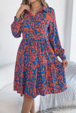 Leopard Print Long Sleeved Lapel Shirt Dress