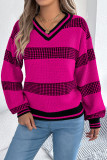 V-Neck Striped Lantern Long Sleeved Sweater