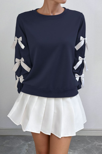 Round Neck Bow Long Sleeved Hoodie