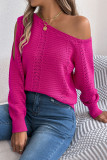 Solid Color Hollow Off Shoulder Long Sleeved Sweater