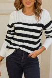 Striped Printed Long Sleeved Round Neck Sweater