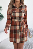 Lapel Plaid Printed Long Sleeved Shirt Dress