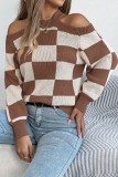 Checkered Printed Lantern Long Sleeved Sweater
