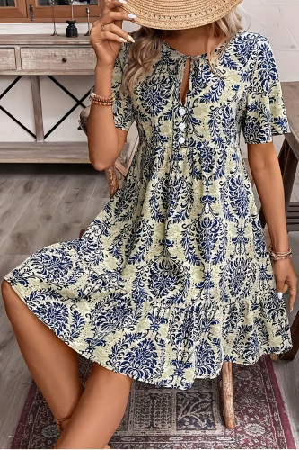 Summer Printed Short Sleeved Ruffled Dress