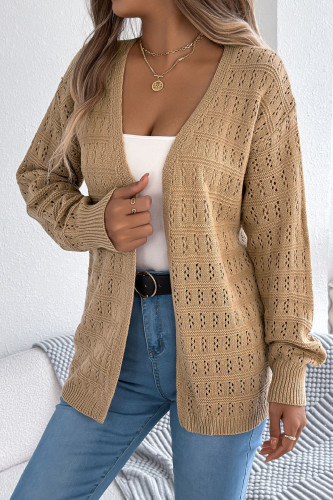 Solid Color Hollow Lantern Long Sleeved Cardigan