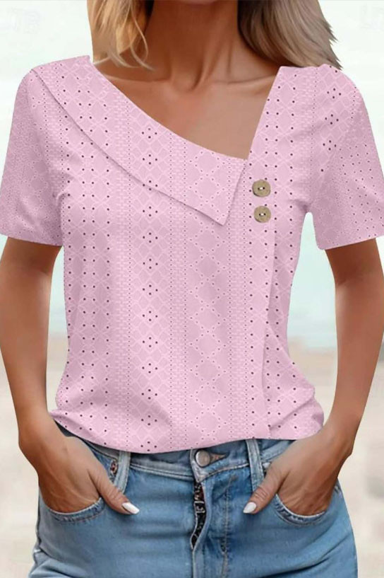 Solid Color Hollow Loose Short Sleeved T-Shirt