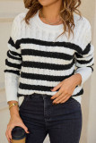 Striped Printed Long Sleeved Round Neck Sweater
