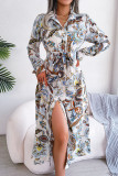 Retro Floral Print Lapel Short Sleeve Shirt Dress