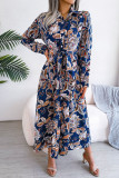 Retro Floral Print Lapel Short Sleeve Shirt Dress