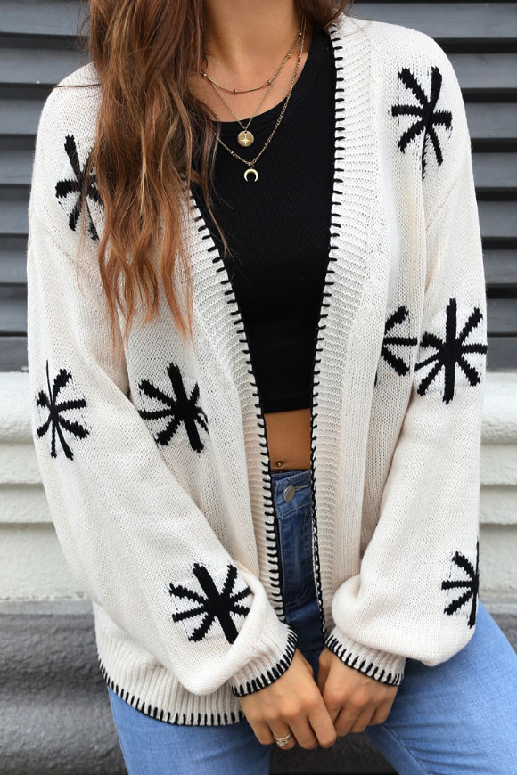Autumn Winter Long Sleeved Jacquard Cardigan