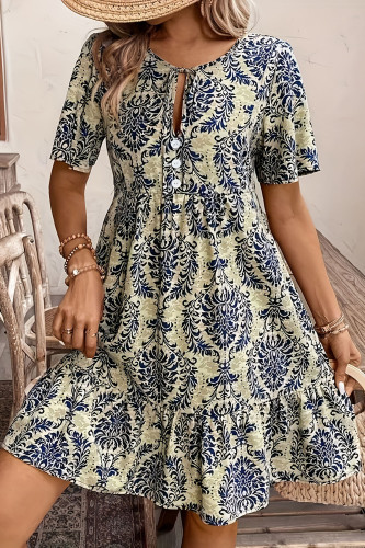 Summer Printed Short Sleeved Ruffled Dress
