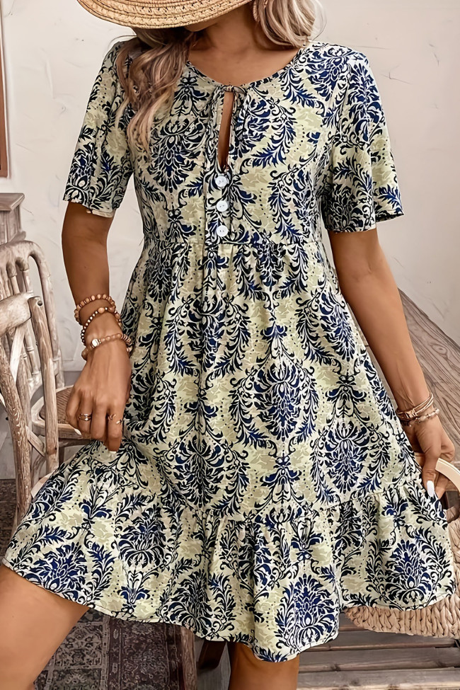 Summer Printed Short Sleeved Ruffled Dress