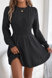 Waist Cinched Lantern Long Sleeved Knitted Dress