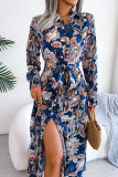 Retro Floral Print Lapel Short Sleeve Shirt Dress