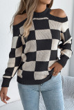 Checkered Printed Lantern Long Sleeved Sweater