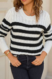 Striped Printed Long Sleeved Round Neck Sweater