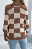 Checkered Printed Lantern Long Sleeved Sweater