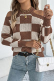 Checkered Printed Lantern Long Sleeved Sweater