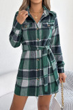 Lapel Plaid Printed Long Sleeved Shirt Dress