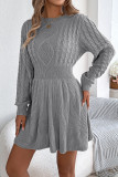 Waist Cinched Lantern Long Sleeved Knitted Dress