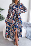 Retro Floral Print Lapel Short Sleeve Shirt Dress