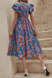 V-Neck Ruffled Short Sleeved Waist Cinching Dress