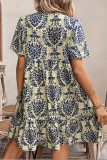 Summer Printed Short Sleeved Ruffled Dress