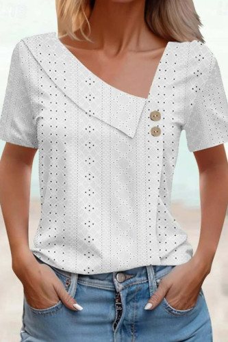 Solid Color Hollow Loose Short Sleeved T-Shirt