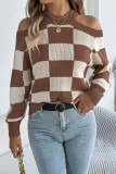 Checkered Printed Lantern Long Sleeved Sweater