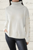 High Neck Button Knit Long Sleeved Sweater