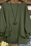 Round Neck Pocket Solid Color Irregular T-Shirt