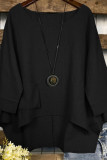 Round Neck Pocket Solid Color Irregular T-Shirt