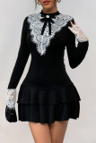 Vintage French Party Lace Long Sleeve Dress