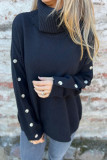 High Neck Button Knit Long Sleeved Sweater