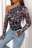 Retro Leopard Print Single Shoulder Jumpsuit