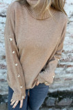 High Neck Button Knit Long Sleeved Sweater