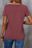 Round Neck Pleated Short Sleeved Solid Color T-Shirt