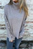 High Neck Button Knit Long Sleeved Sweater